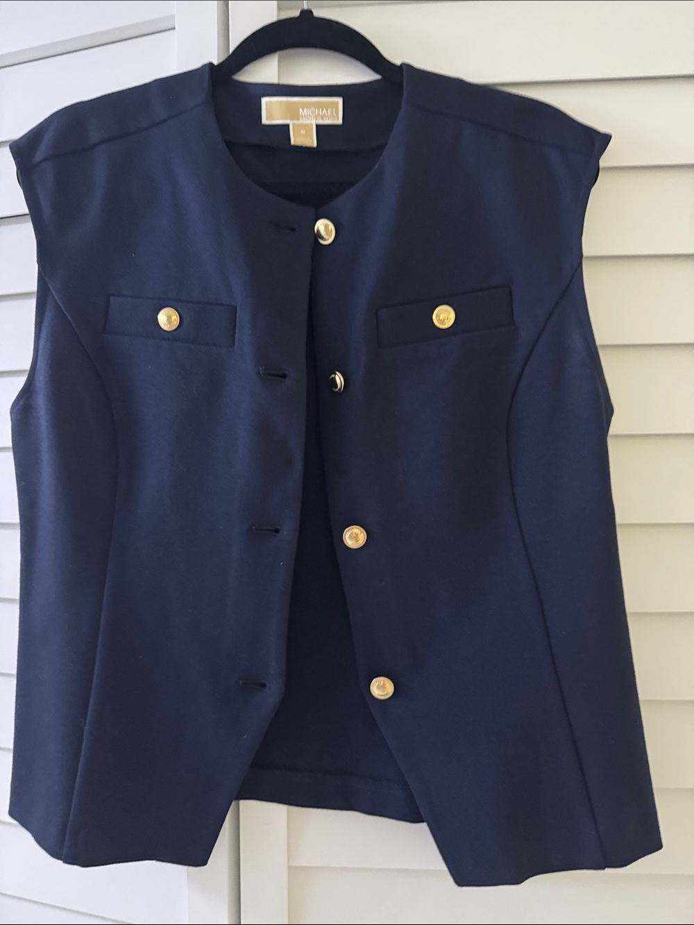 Michael Kors Navy Sleeveless Blazer Vest with Gold-Tone Buttons